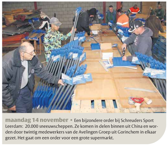 Avelingen groep assembleert sneeuwscheppen voor Wintersport B.V.