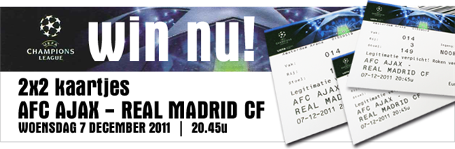 Bestel nu online en maak kans op 2x 2 kaartjes voor Ajax - Real Madrid op 7 december 2011